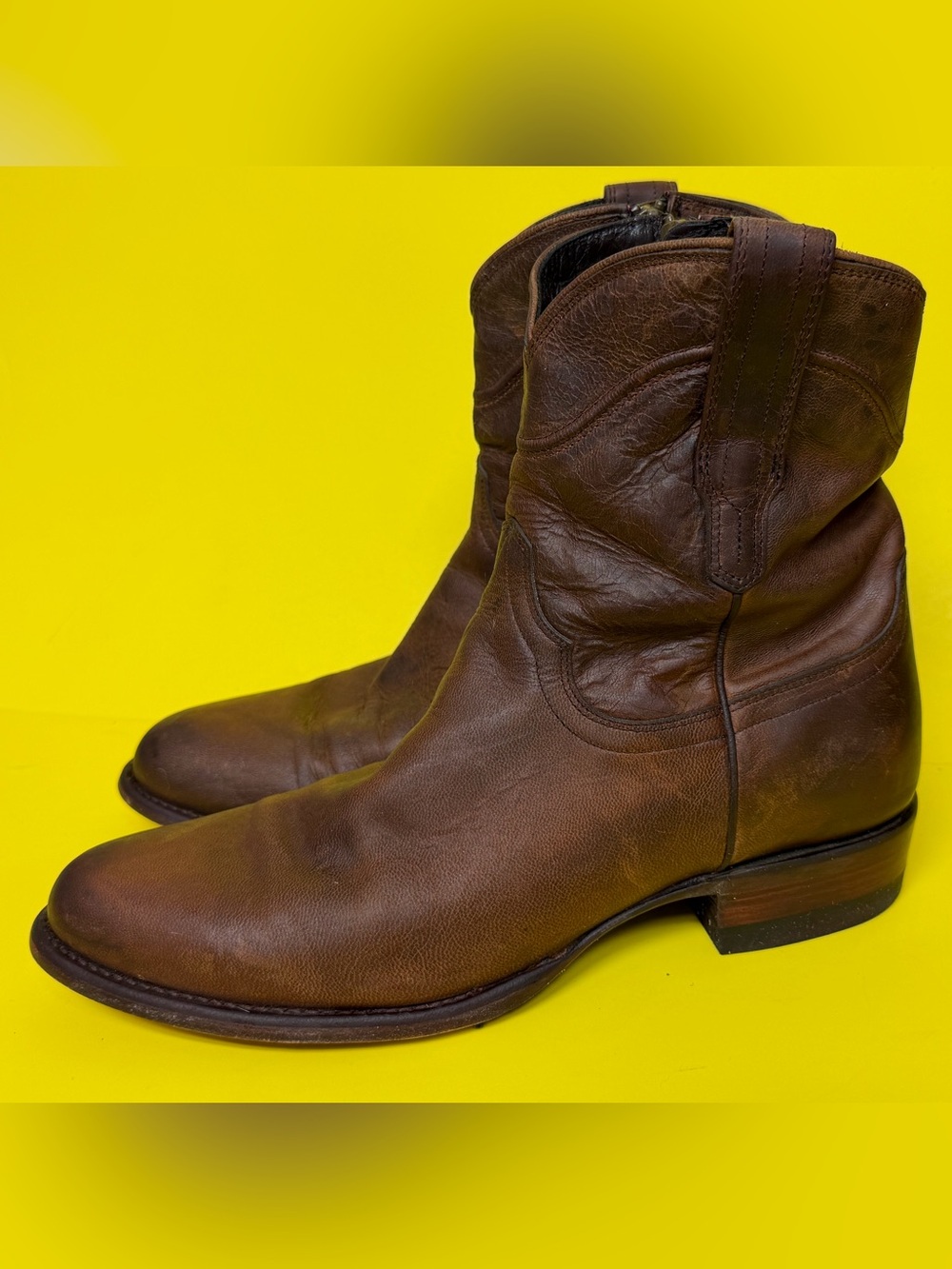 Tecovas Men Hazelnut Brown Leather The Dean Western Boots Side Zip Size 10.5D